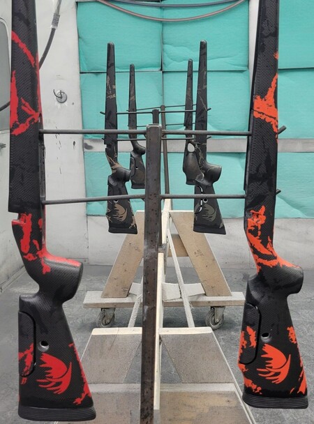 Carbon rifle stocks. Mold, manufacturing, and finishing done right here in the factory